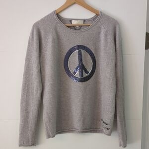 Lisa Todd Gray Crewneck Sweater with Peace Sign